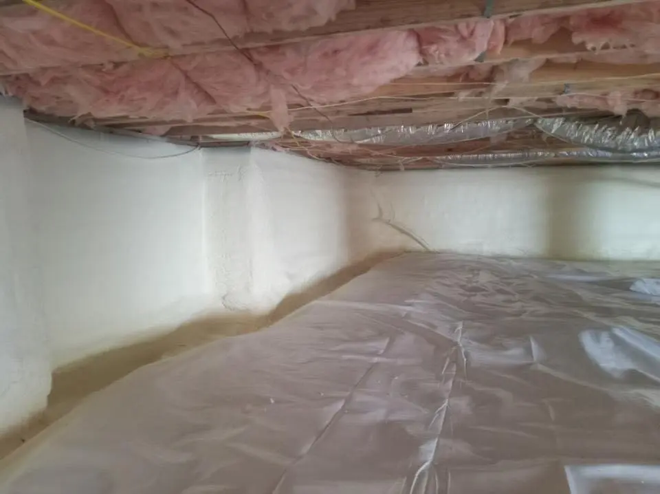 Crawl space encapsulation with closed-cell spray foam for Storm Damage Roof Repair in Stow